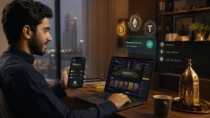 Crypto gaming in a cozy workspace